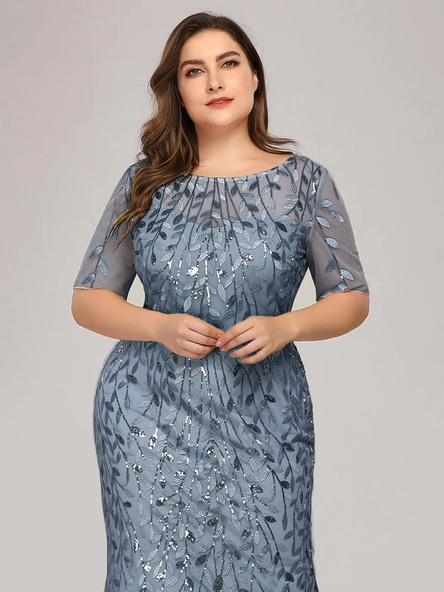 Plus Size Floral Sequin Print Fishtail Tulle Dresses for Party