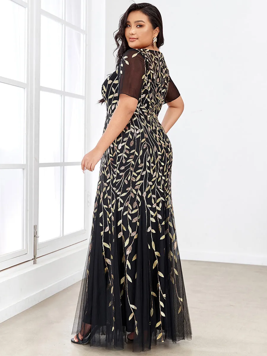 Plus Size Floral Sequin Print Fishtail Tulle Dresses for Party