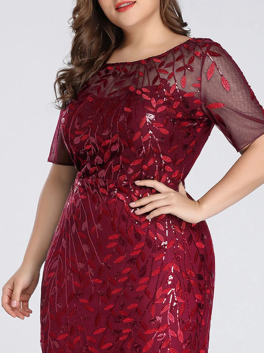 Plus Size Floral Sequin Print Fishtail Tulle Dresses for Party