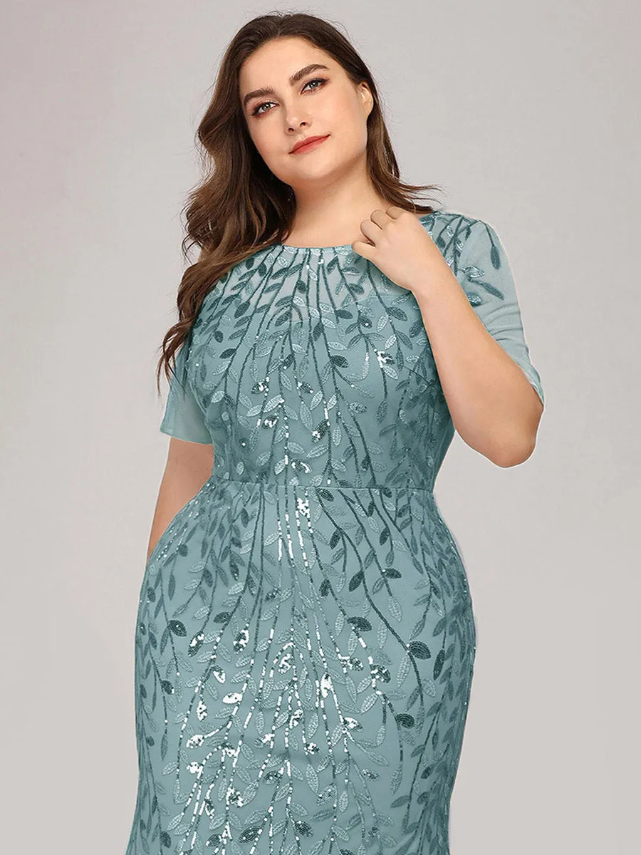 Plus Size Floral Sequin Print Fishtail Tulle Dresses for Party