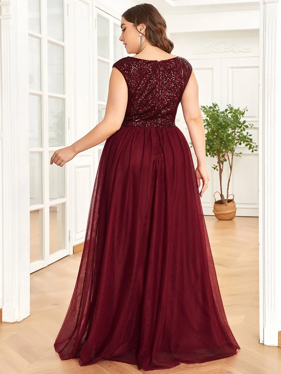 Plus Size Glamorous Sleeveless A Line Wholesale Evening Dresses with Deep V Neck