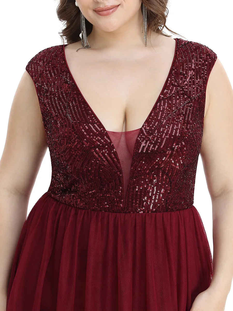 Plus Size Glamorous Sleeveless A Line Wholesale Evening Dresses with Deep V Neck