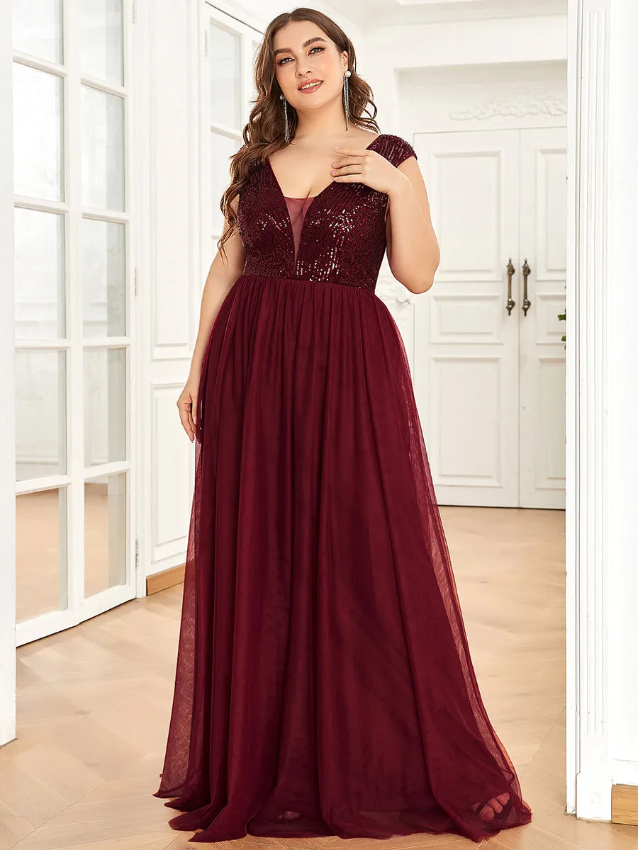 Plus Size Glamorous Sleeveless A Line Wholesale Evening Dresses with Deep V Neck