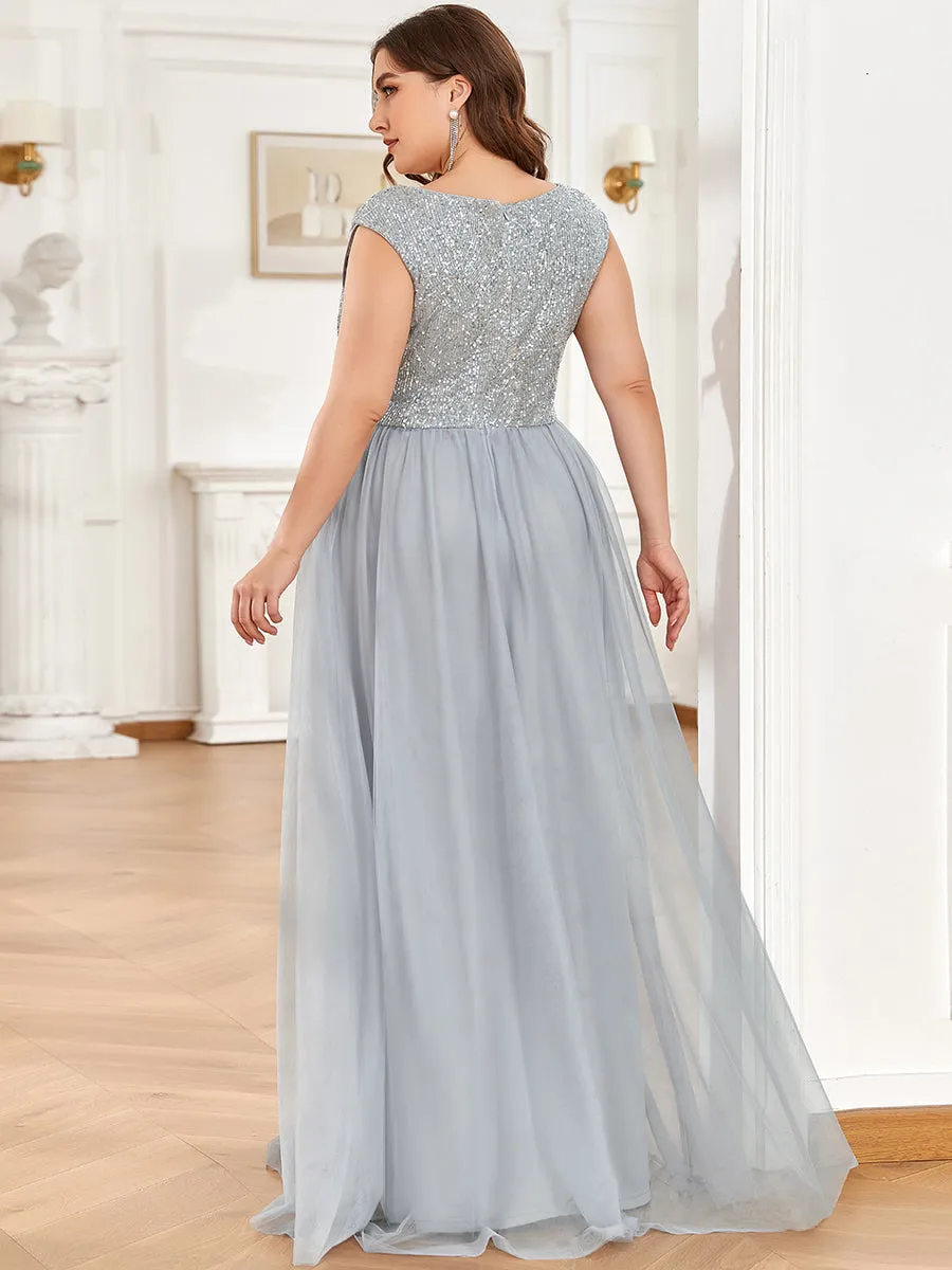 Plus Size Glamorous Sleeveless A Line Wholesale Evening Dresses with Deep V Neck