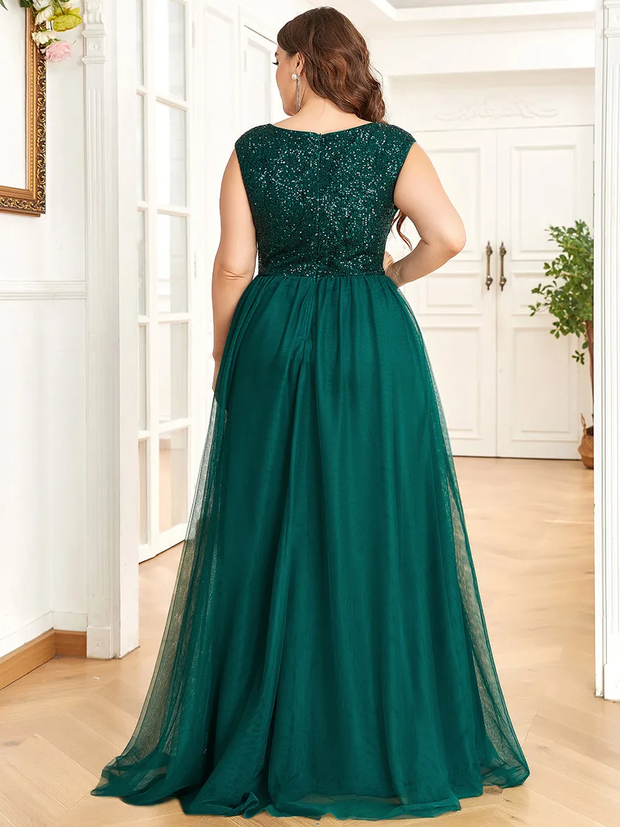 Plus Size Glamorous Sleeveless A Line Wholesale Evening Dresses with Deep V Neck