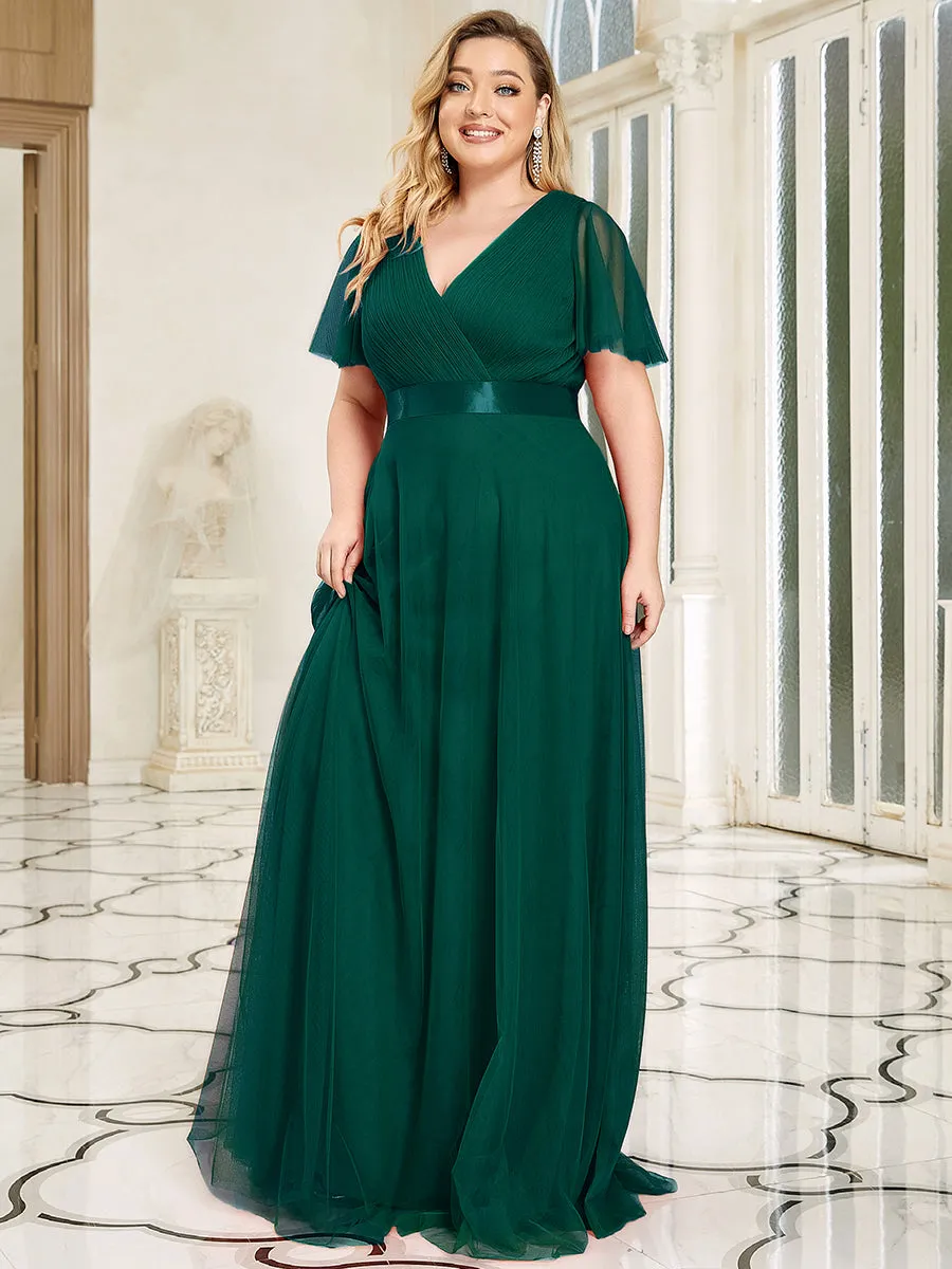 Plus Size Women's V-Neck Floor-Length Wholesale Bridesmaid Dresses