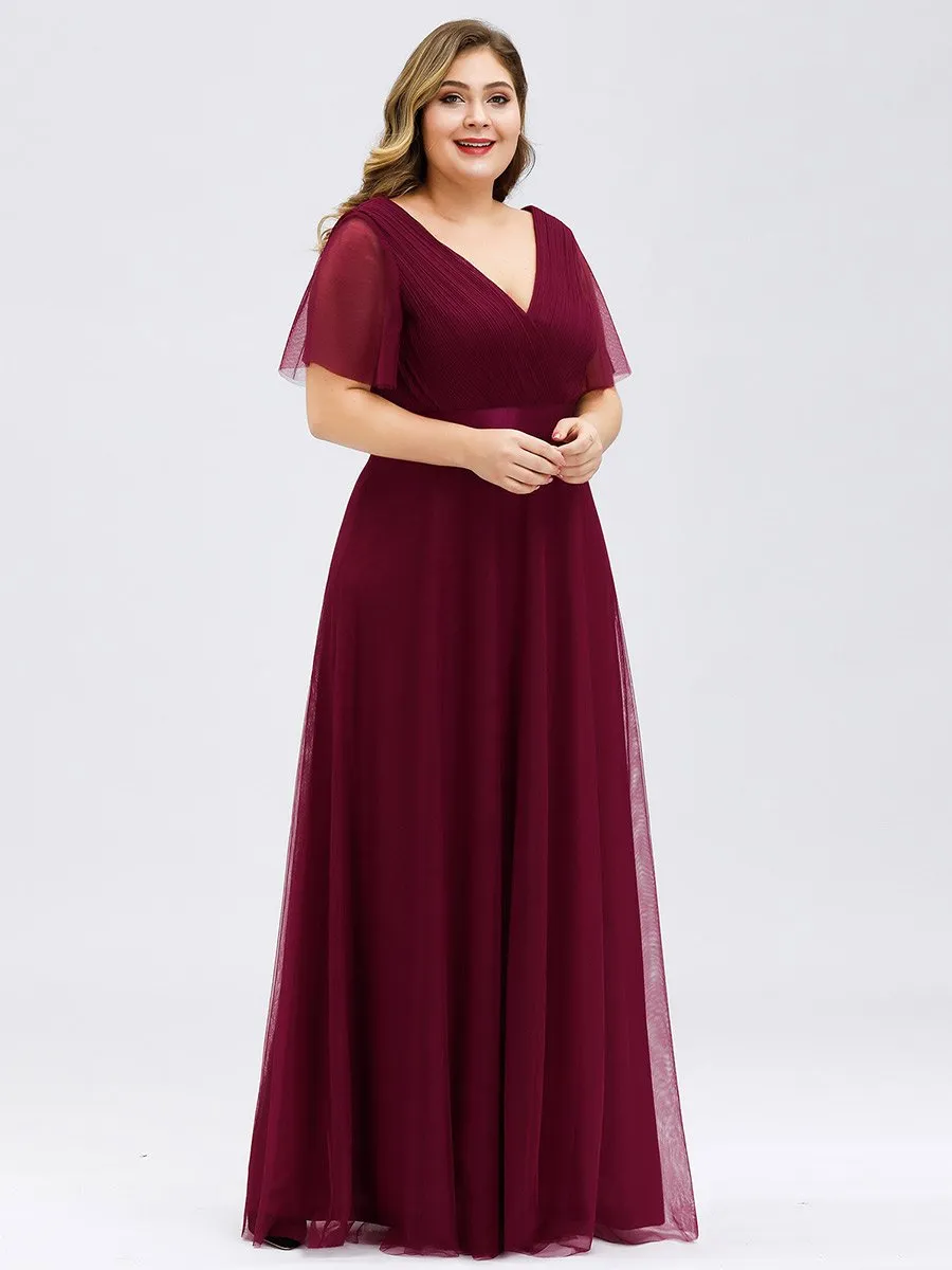 Plus Size Women's V-Neck Floor-Length Wholesale Bridesmaid Dresses