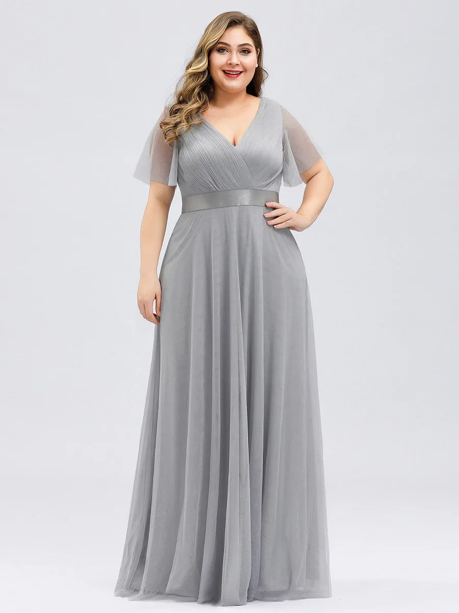 Plus Size Women's V-Neck Floor-Length Wholesale Bridesmaid Dresses