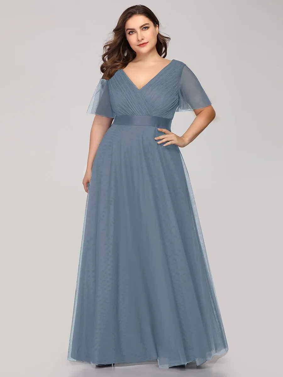 Plus Size Women's V-Neck Floor-Length Wholesale Bridesmaid Dresses