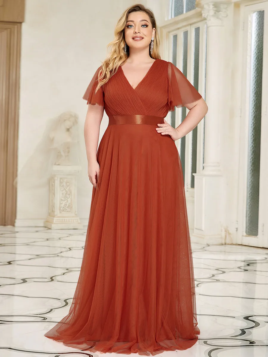 Plus Size Women's V-Neck Floor-Length Wholesale Bridesmaid Dresses