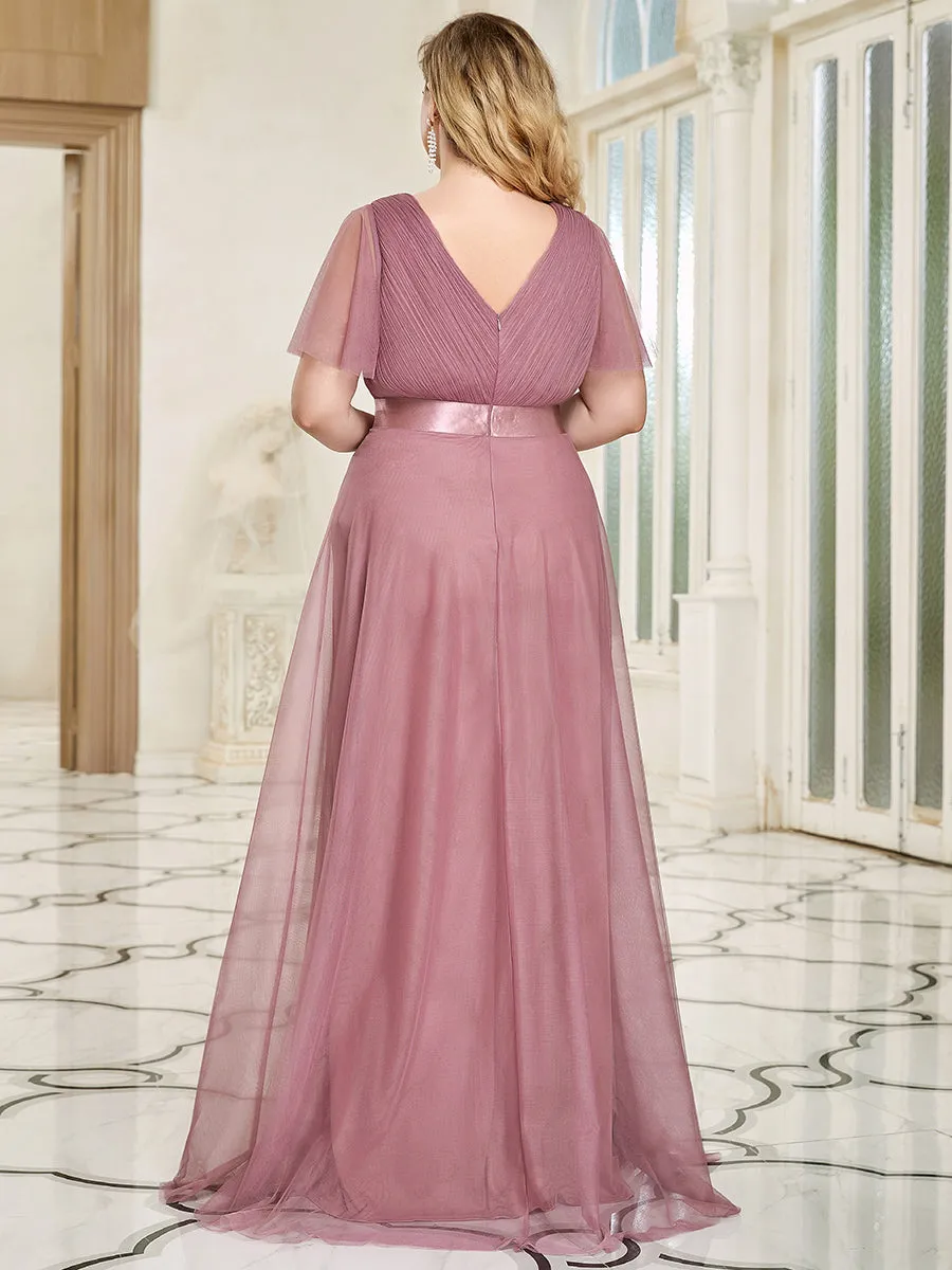 Plus Size Women's V-Neck Floor-Length Wholesale Bridesmaid Dresses