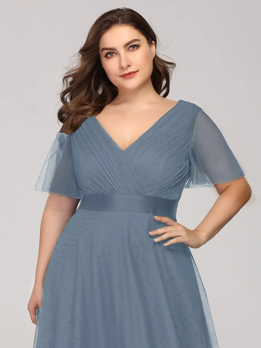 Plus Size Women's V-Neck Floor-Length Wholesale Bridesmaid Dresses