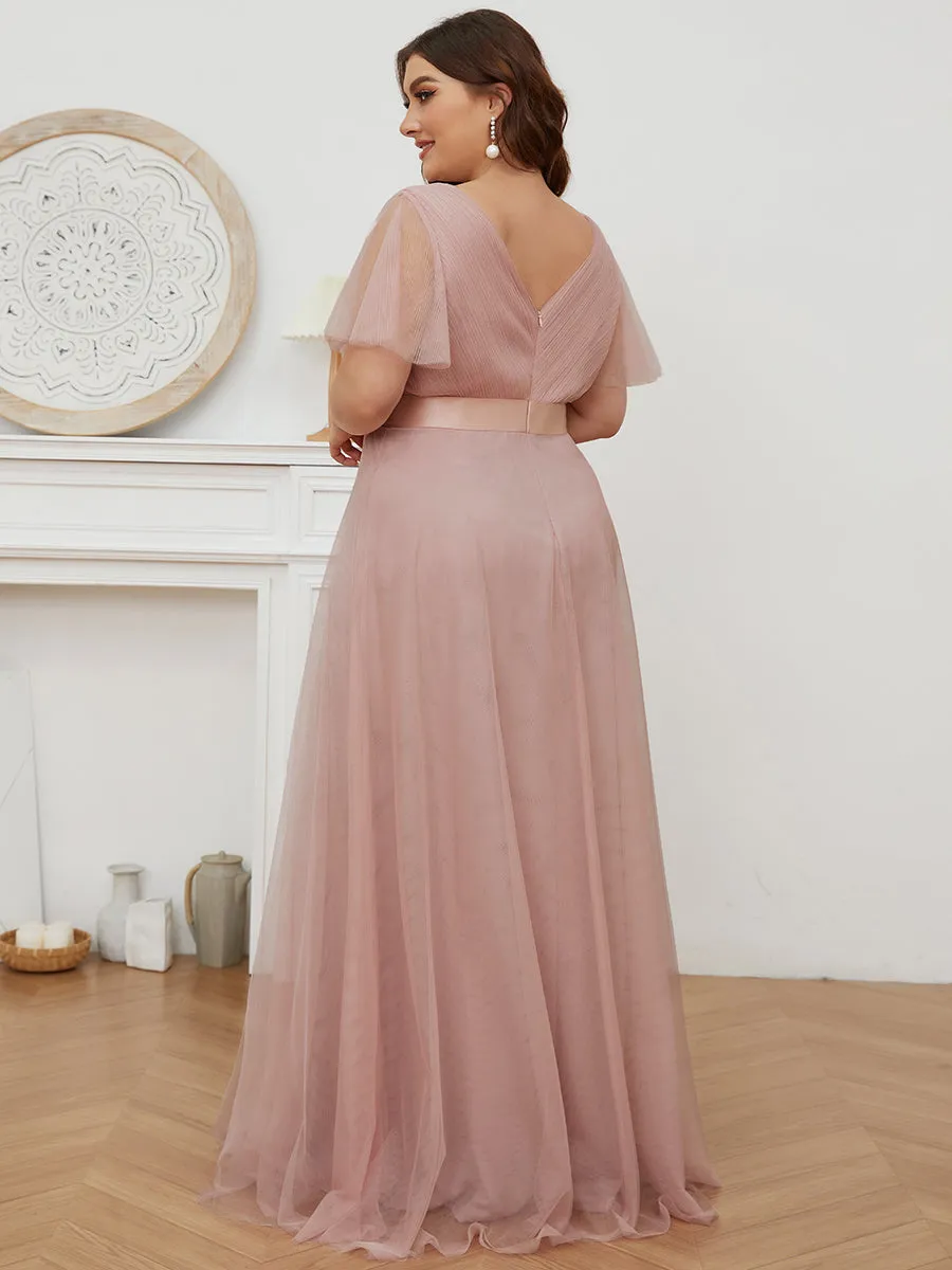 Plus Size Women's V-Neck Floor-Length Wholesale Bridesmaid Dresses