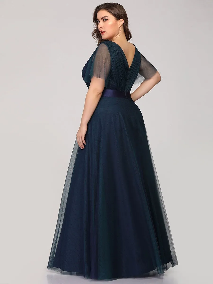 Plus Size Women's V-Neck Floor-Length Wholesale Bridesmaid Dresses