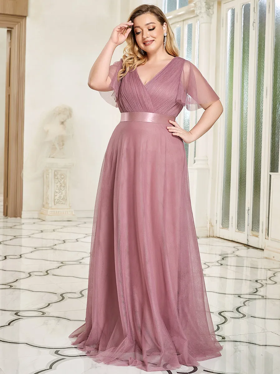 Plus Size Women's V-Neck Floor-Length Wholesale Bridesmaid Dresses