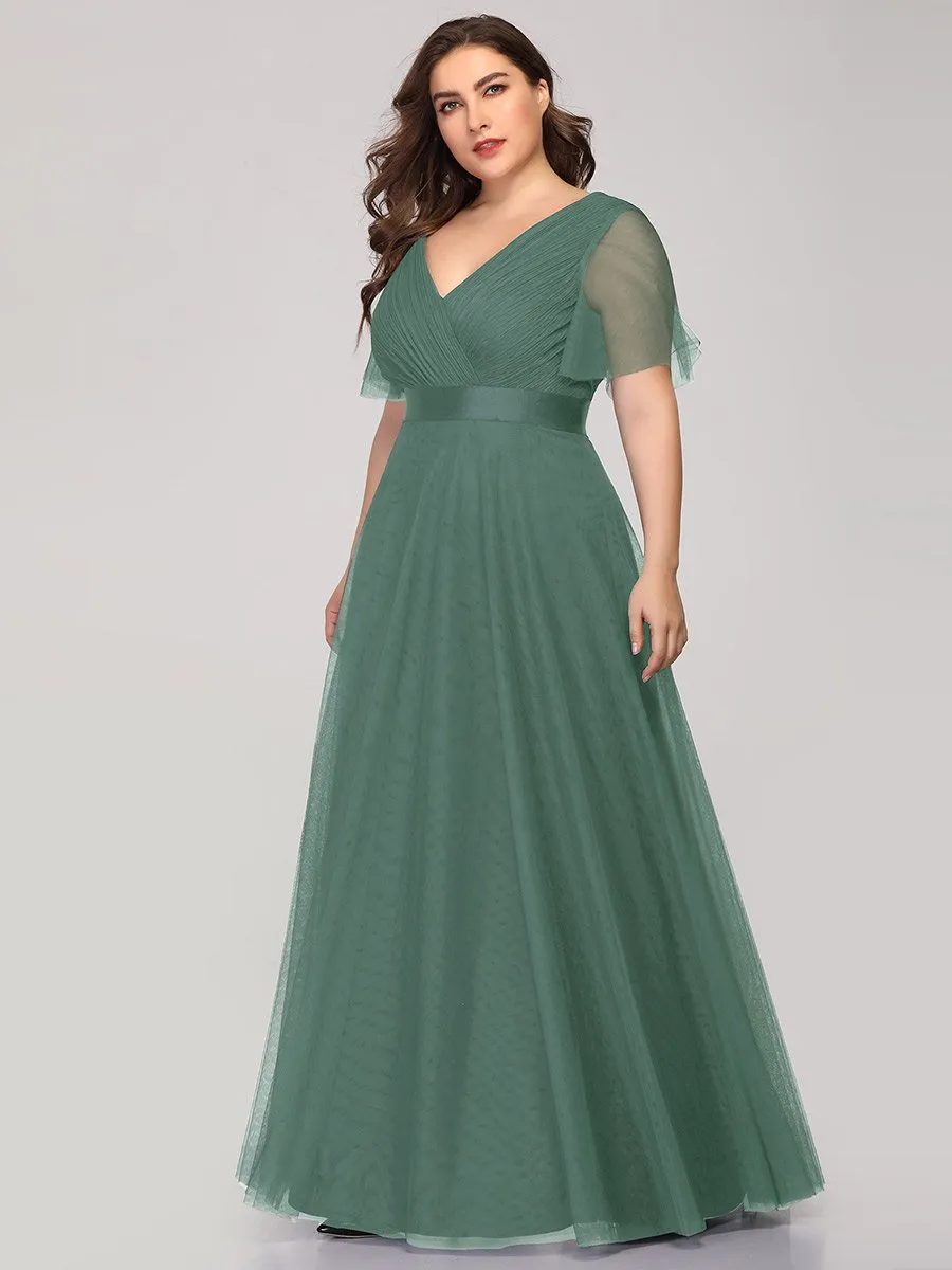 Plus Size Women's V-Neck Floor-Length Wholesale Bridesmaid Dresses