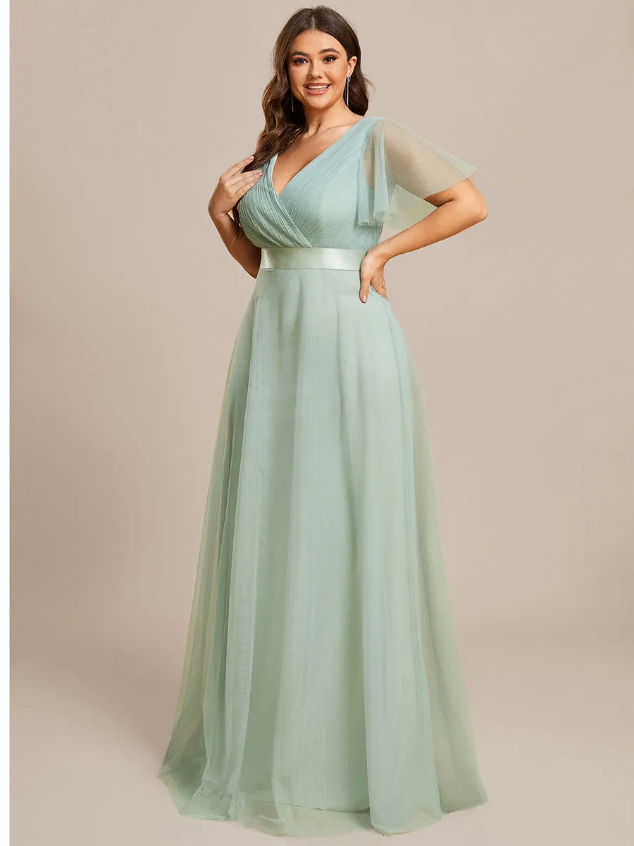 Plus Size Women's V-Neck Floor-Length Wholesale Bridesmaid Dresses