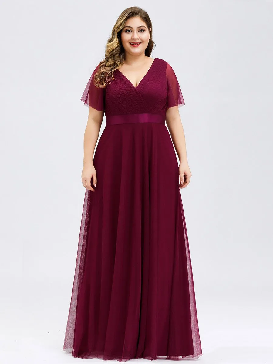 Plus Size Women's V-Neck Floor-Length Wholesale Bridesmaid Dresses