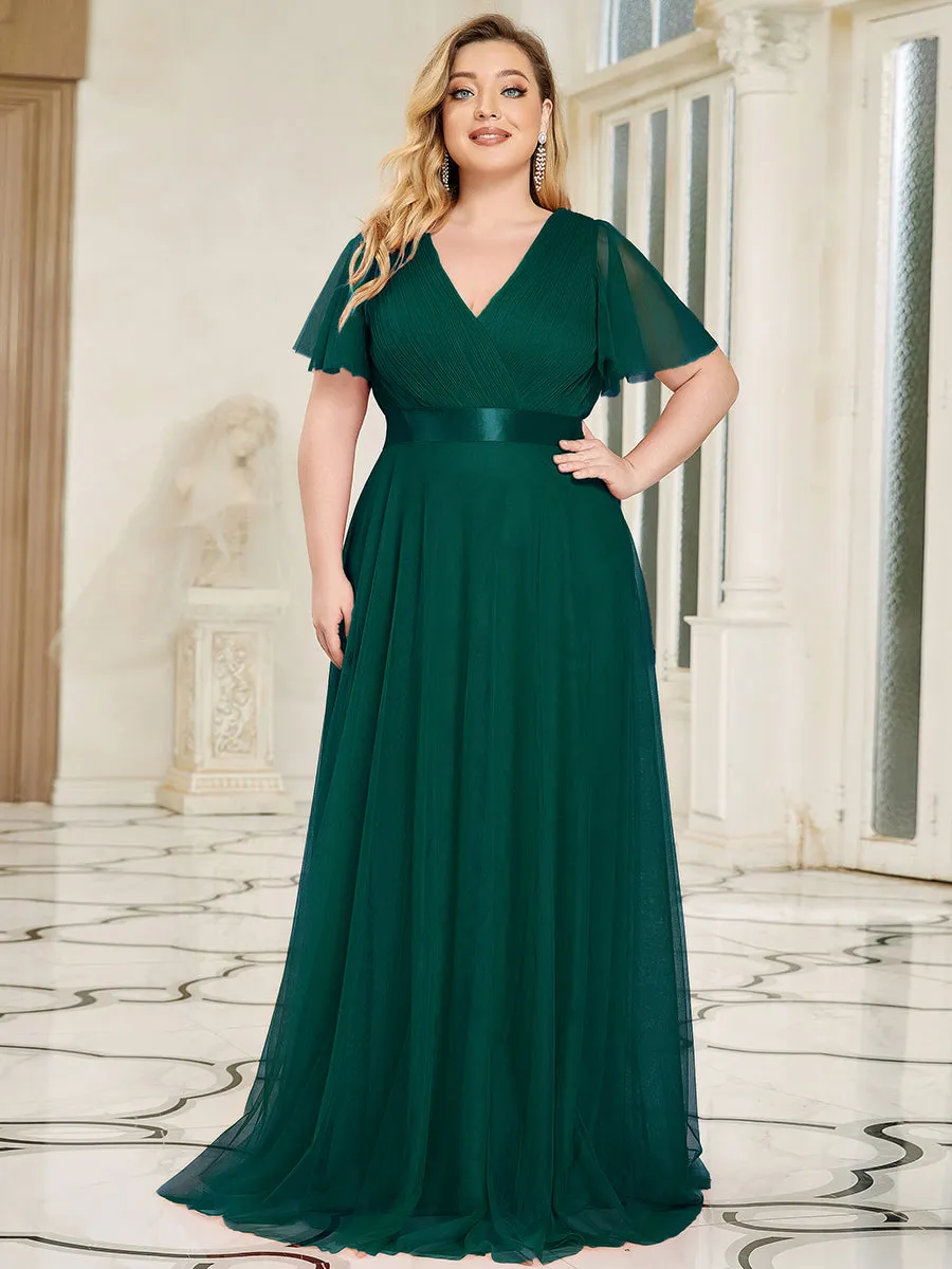 Plus Size Women's V-Neck Floor-Length Wholesale Bridesmaid Dresses