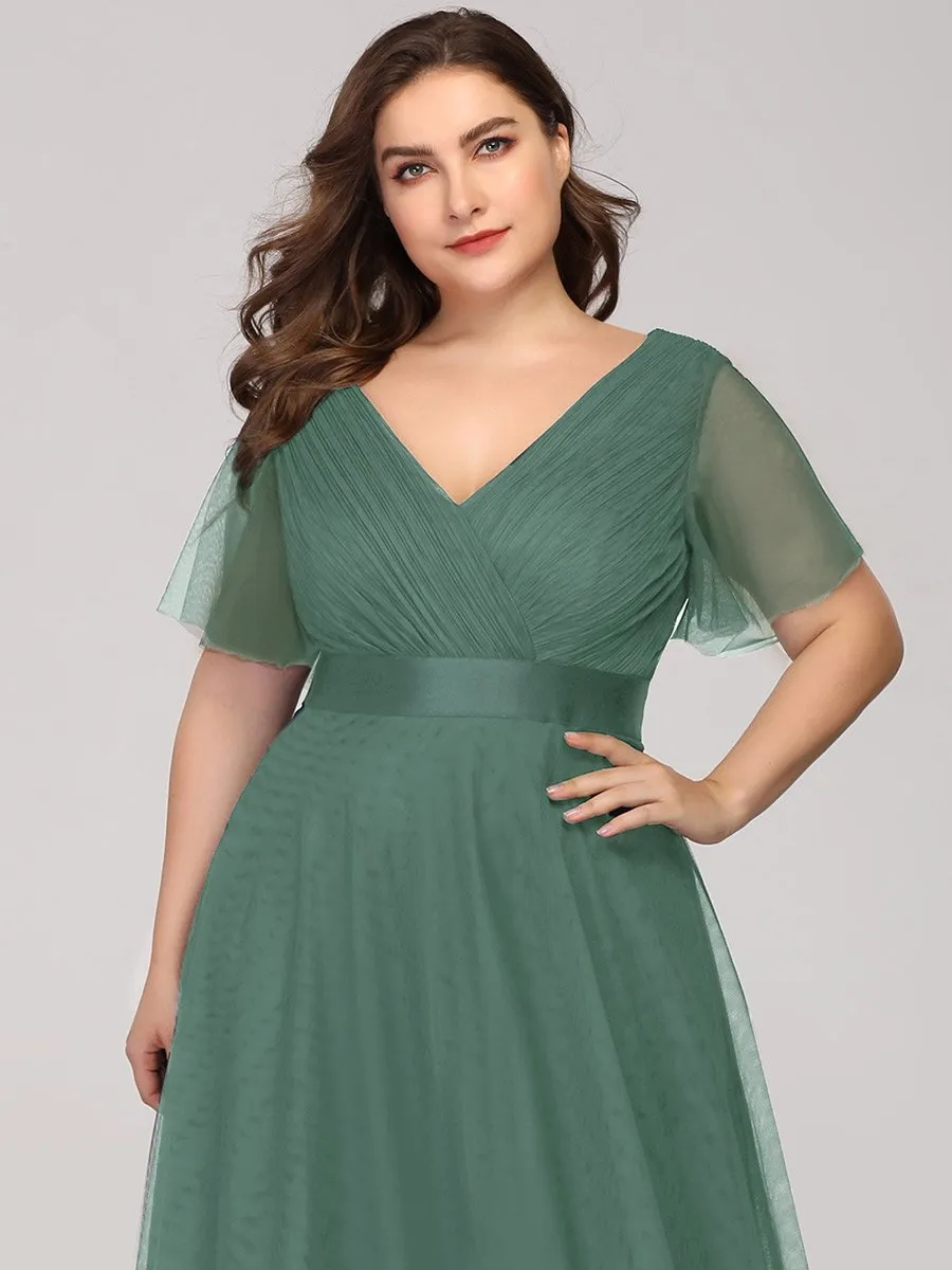 Plus Size Women's V-Neck Floor-Length Wholesale Bridesmaid Dresses