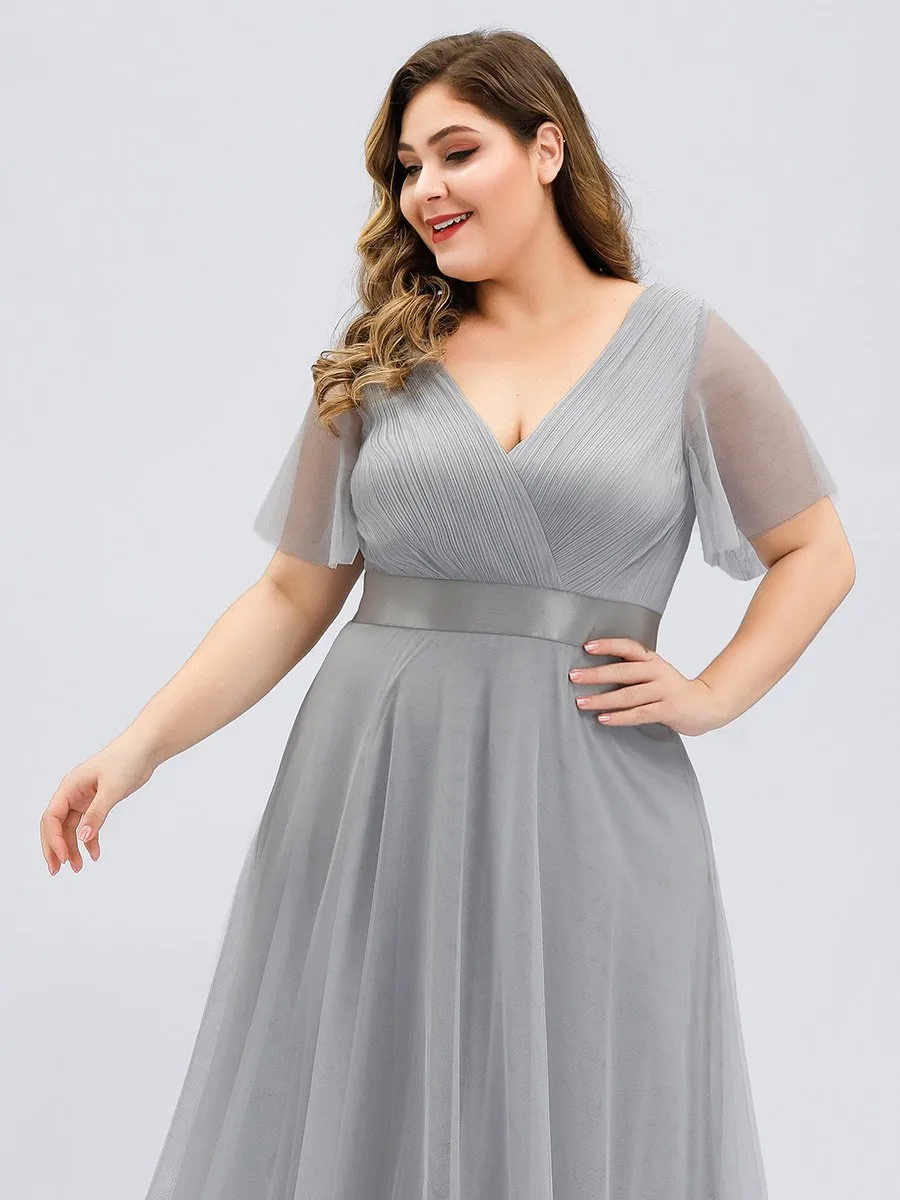 Plus Size Women's V-Neck Floor-Length Wholesale Bridesmaid Dresses