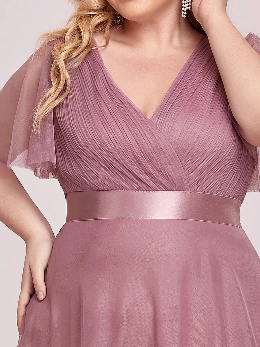 Plus Size Women's V-Neck Floor-Length Wholesale Bridesmaid Dresses