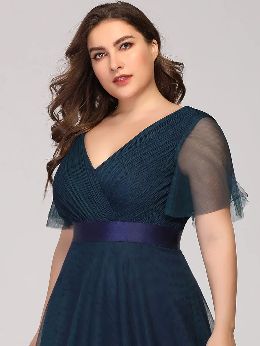 Plus Size Women's V-Neck Floor-Length Wholesale Bridesmaid Dresses