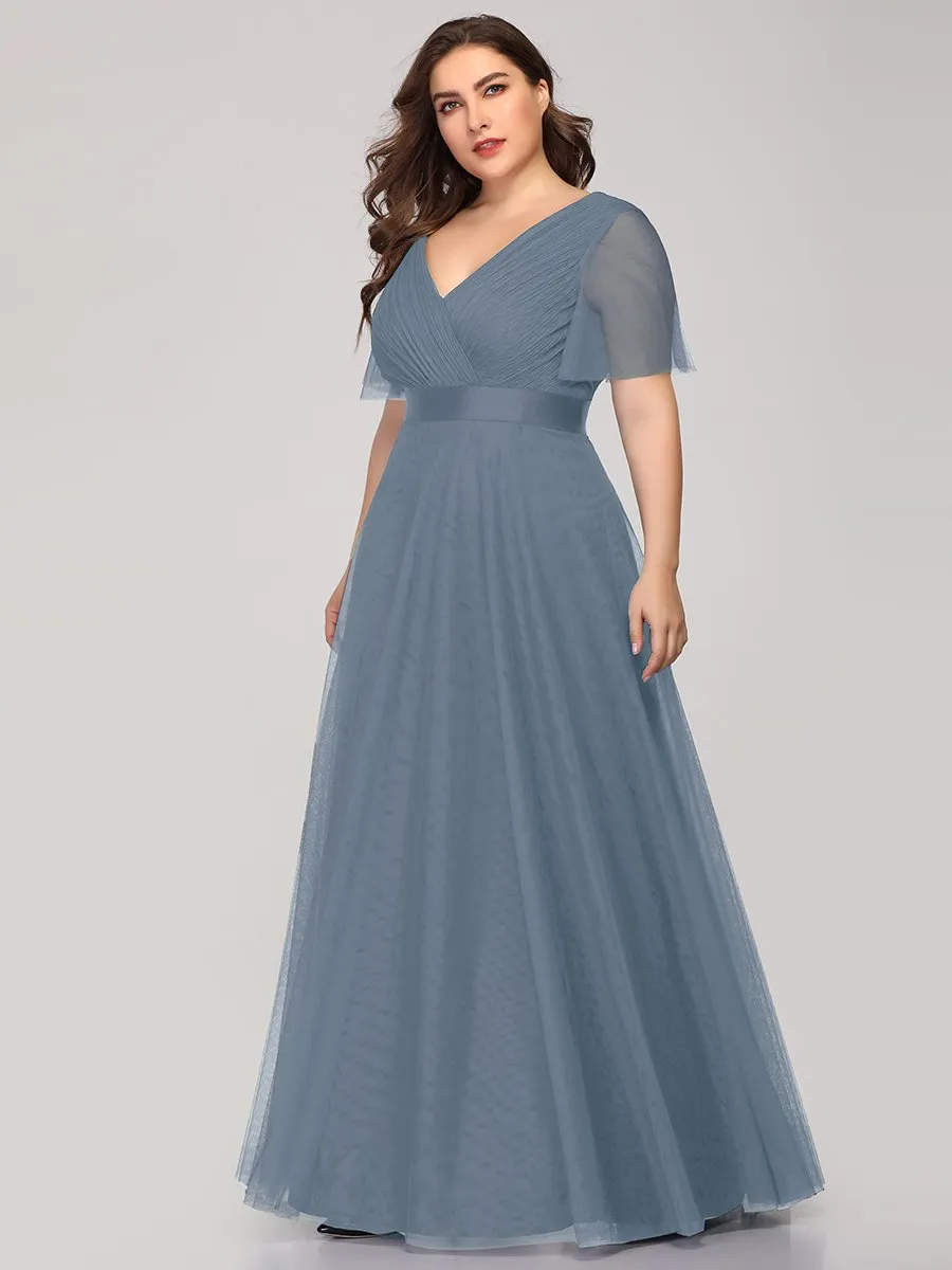 Plus Size Women's V-Neck Floor-Length Wholesale Bridesmaid Dresses