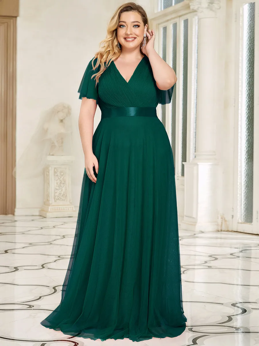 Plus Size Women's V-Neck Floor-Length Wholesale Bridesmaid Dresses