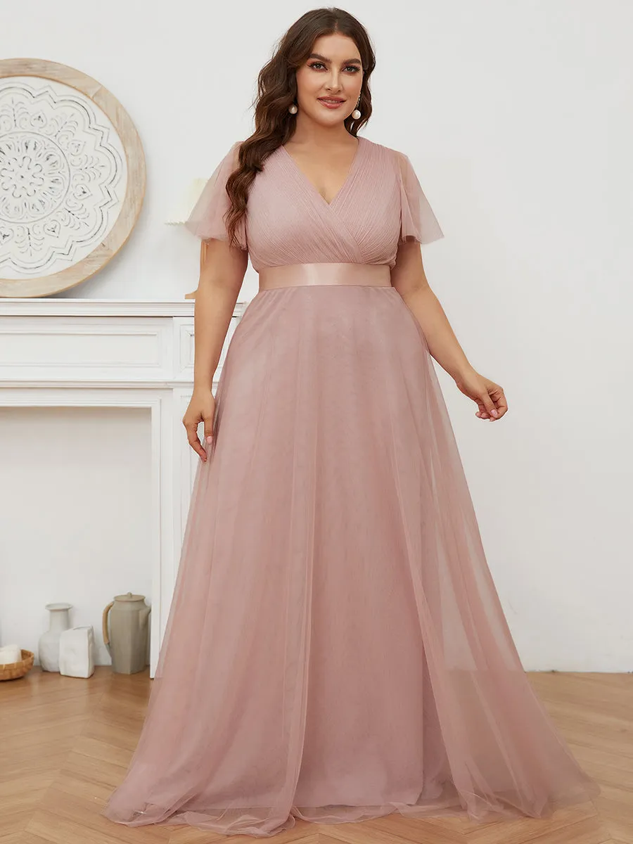 Plus Size Women's V-Neck Floor-Length Wholesale Bridesmaid Dresses