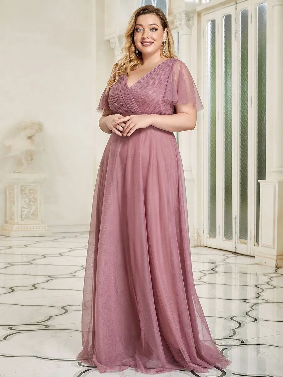 Plus Size Women's V-Neck Floor-Length Wholesale Bridesmaid Dresses