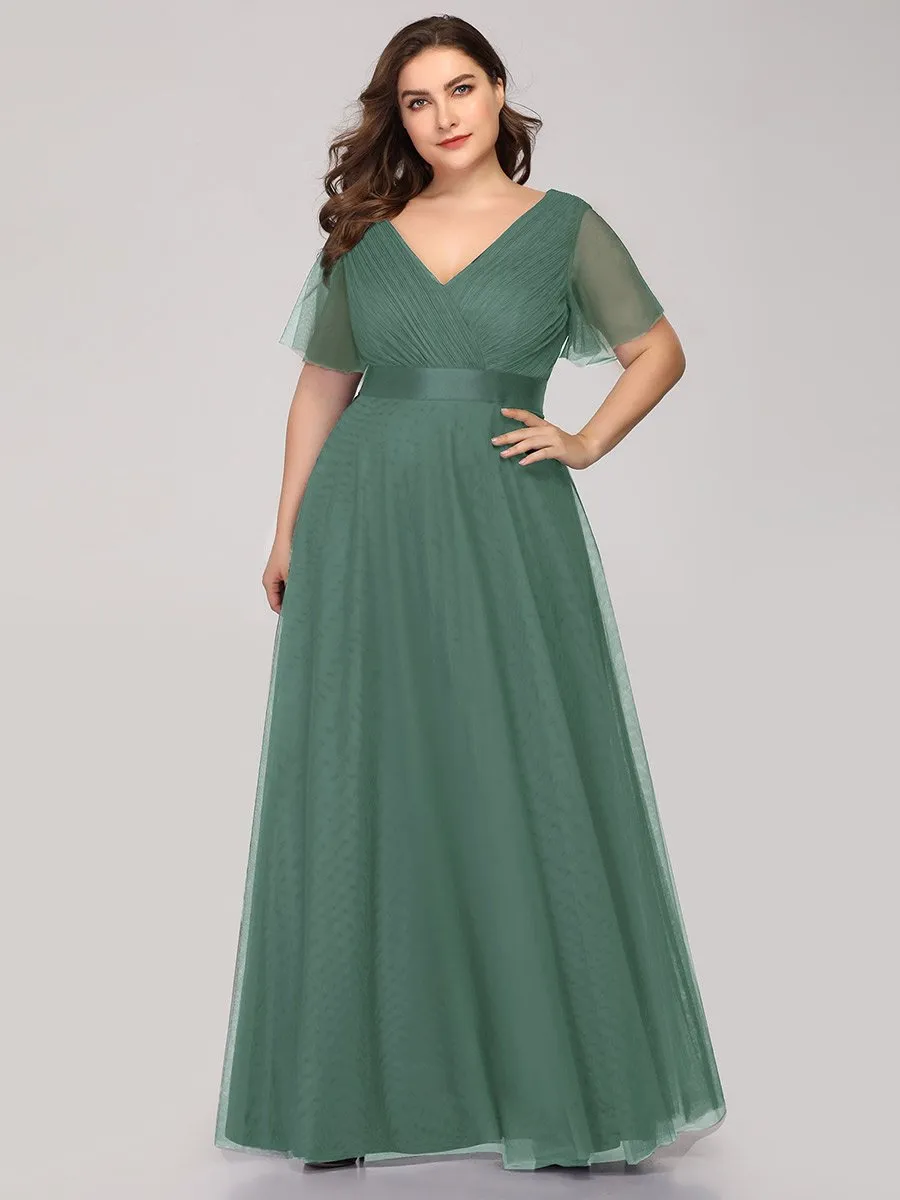 Plus Size Women's V-Neck Floor-Length Wholesale Bridesmaid Dresses