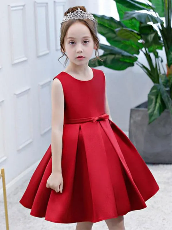 Princess Sleeveless Satin Flower Girl Dress Toddlers Knee Length Dress Pageant Dress