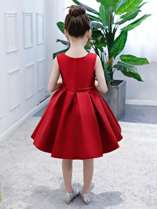 Princess Sleeveless Satin Flower Girl Dress Toddlers Knee Length Dress Pageant Dress