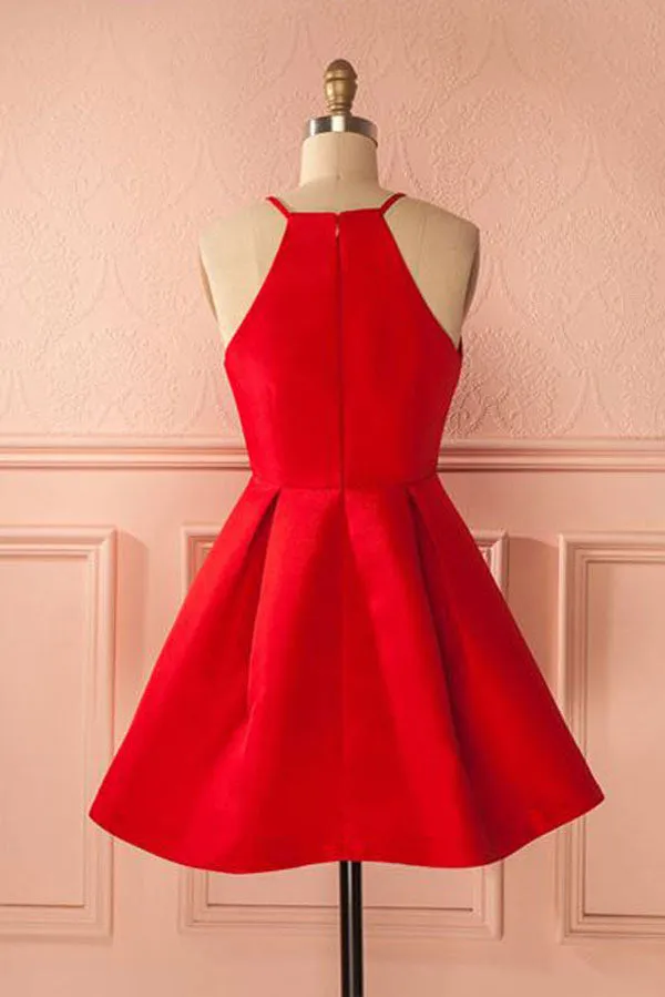 Red A Line Halter Sleeveless Short Homecoming Dresses