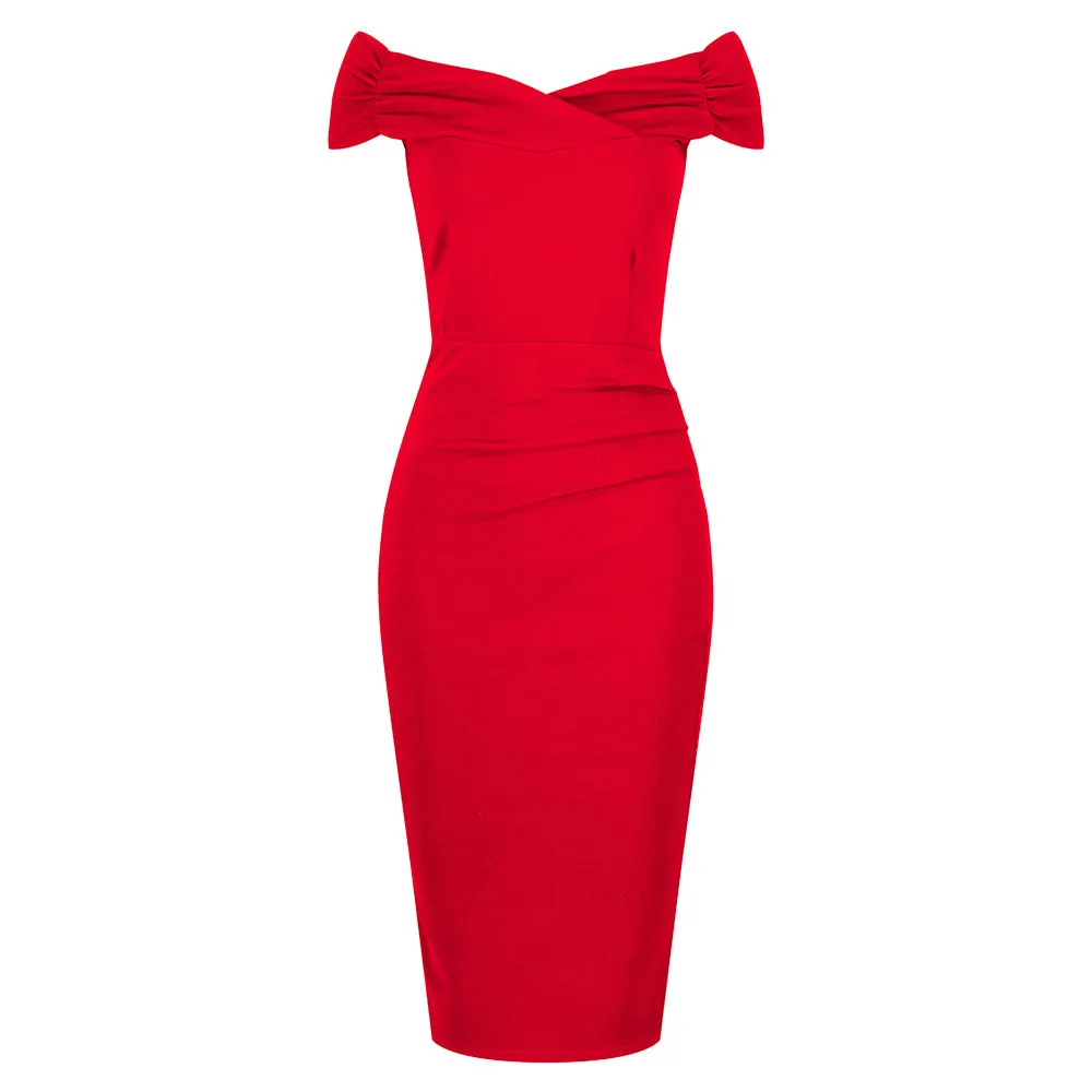 Red Cap Sleeve Crossover Top Bardot Wiggle Dress