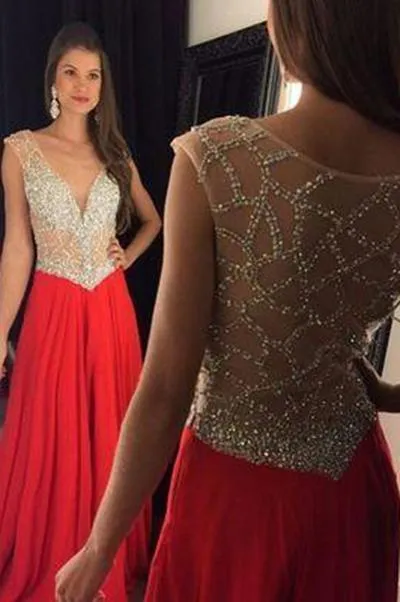 Red Prom Dress Slit Prom Gowns Mermaid With Rhinestones Crystal Chiffon Plus Size Dresses