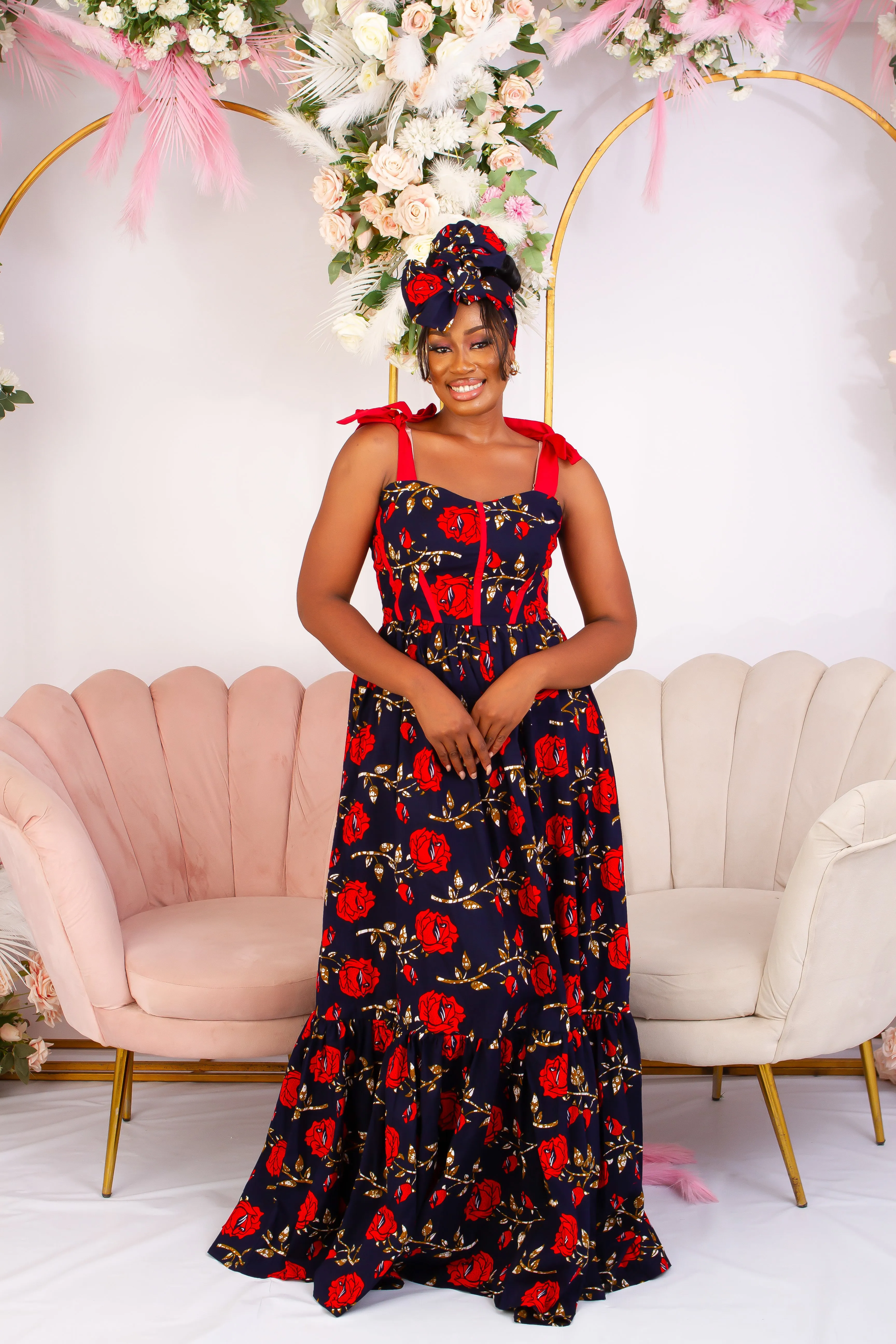 Red Rose African Print 2 Step Maxi Dress - Ifuru