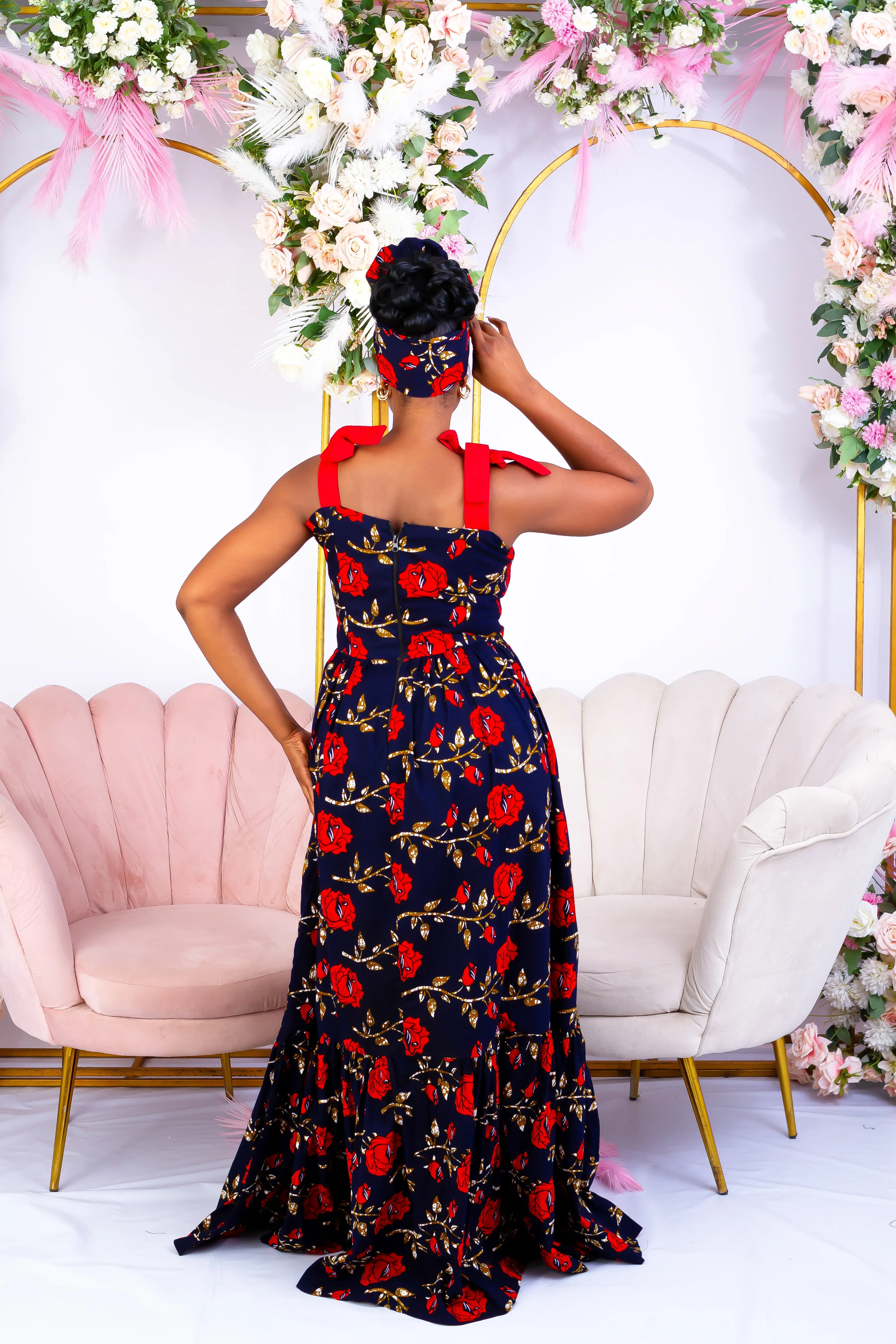 Red Rose African Print 2 Step Maxi Dress - Ifuru