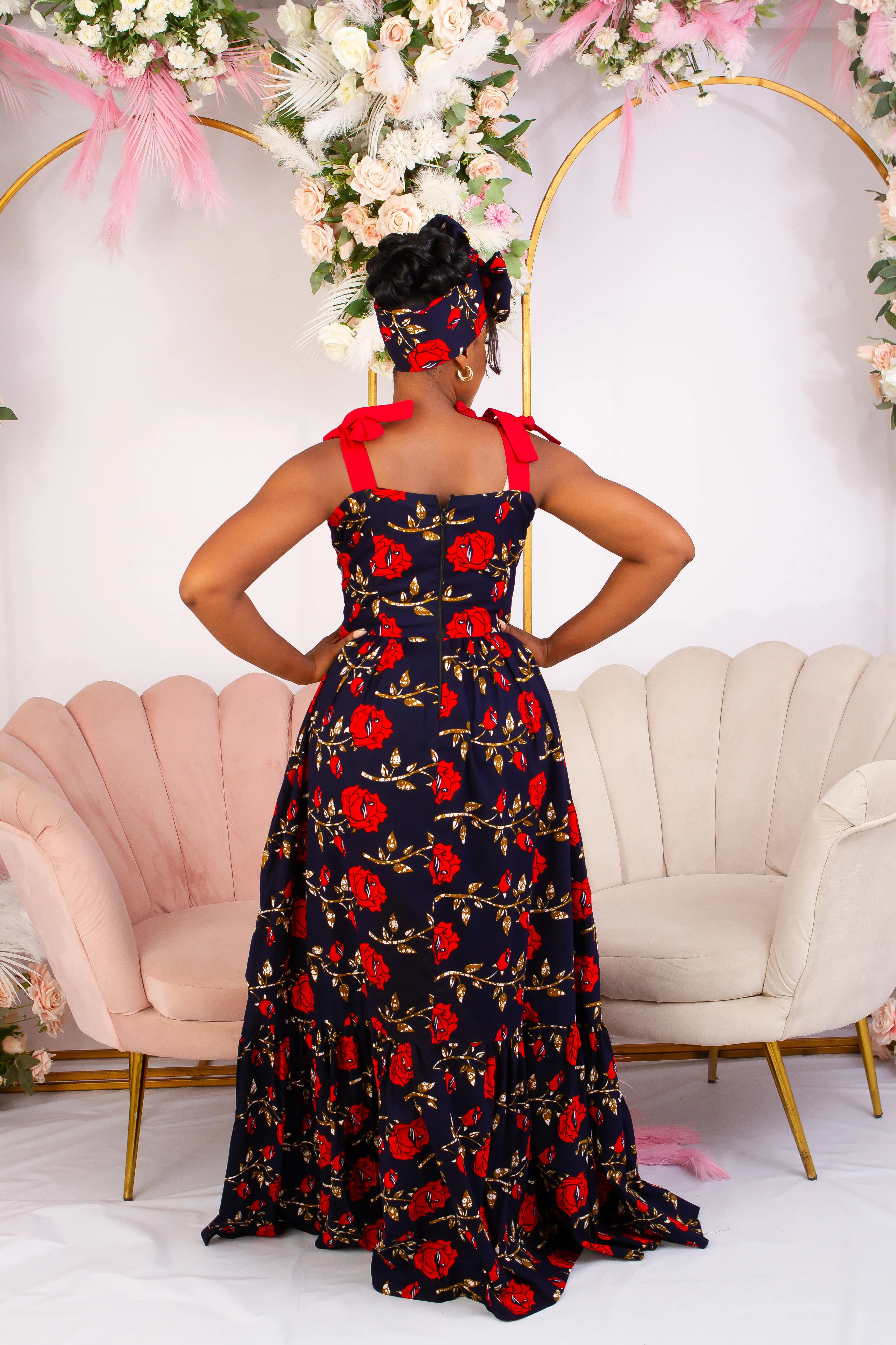 Red Rose African Print 2 Step Maxi Dress - Ifuru