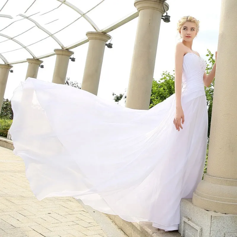 Romantic Beach Strapless Chiffon Wedding Dress WD1011