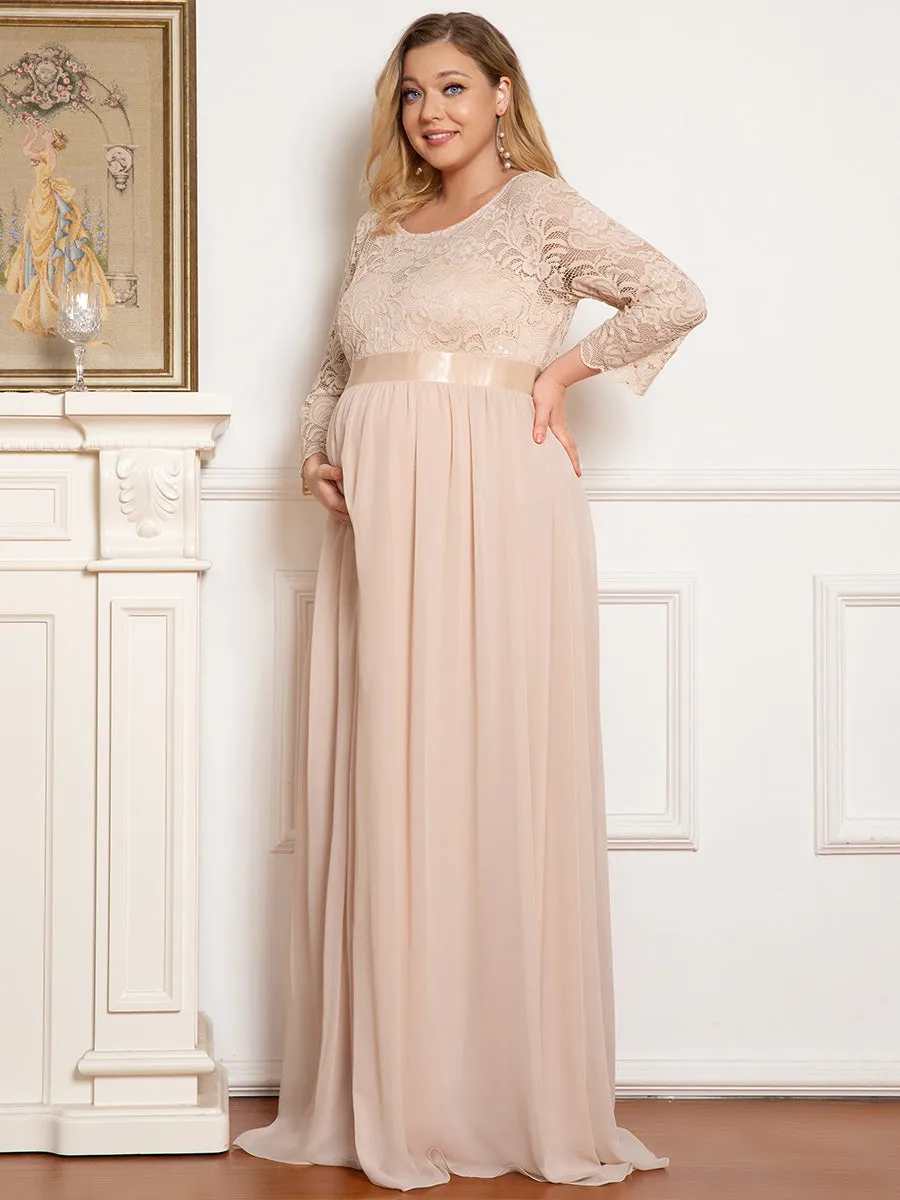 Round Neck Plus Size A-Line Floor-Length Wholesale Maternity Dresses