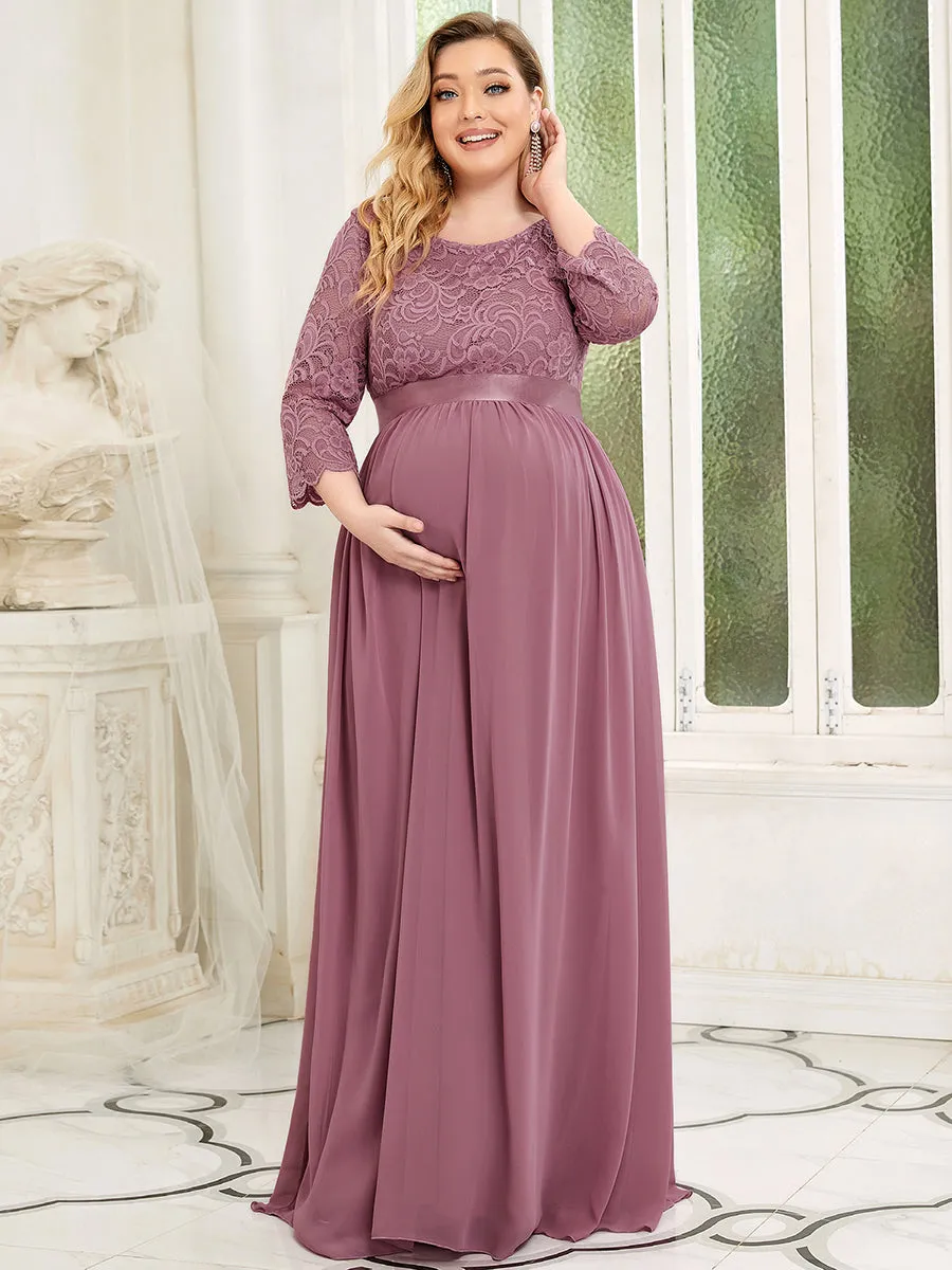 Round Neck Plus Size A-Line Floor-Length Wholesale Maternity Dresses