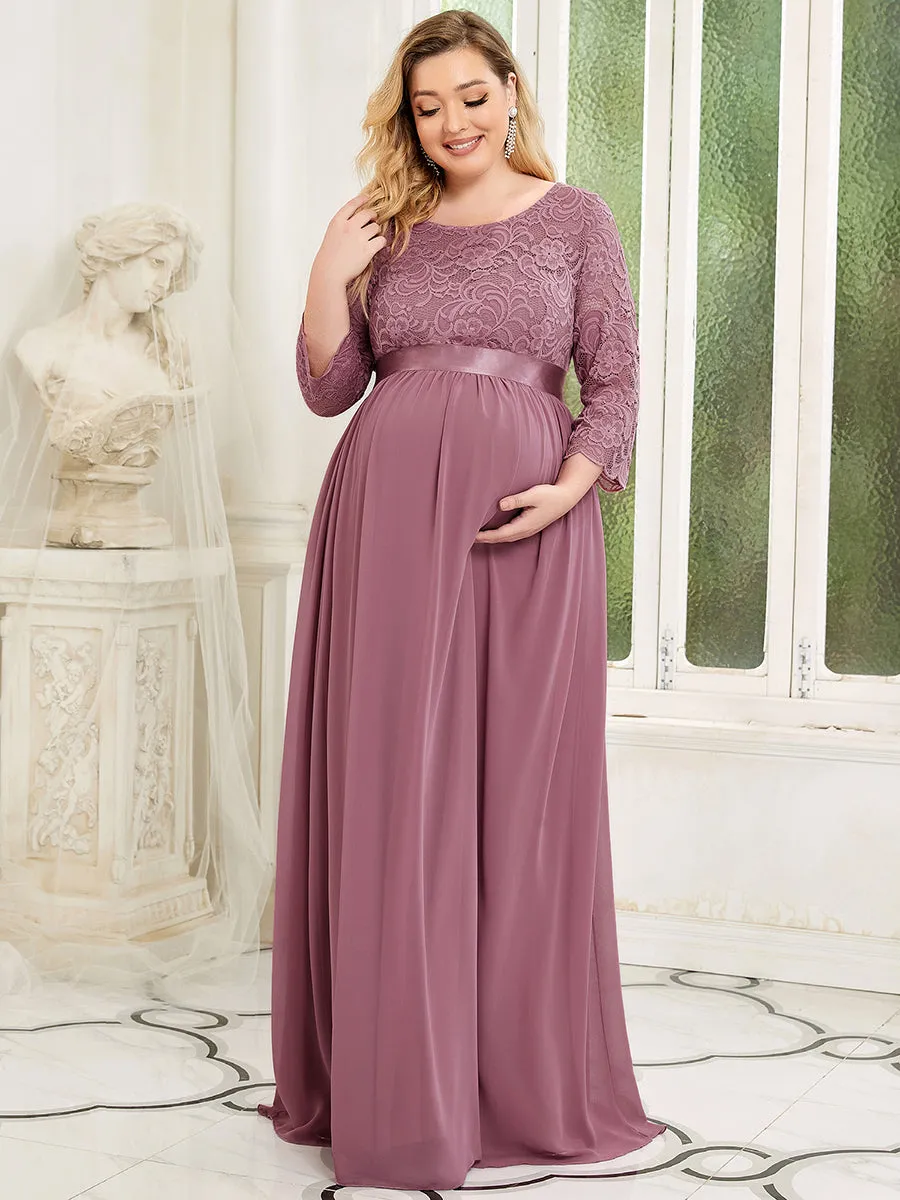 Round Neck Plus Size A-Line Floor-Length Wholesale Maternity Dresses