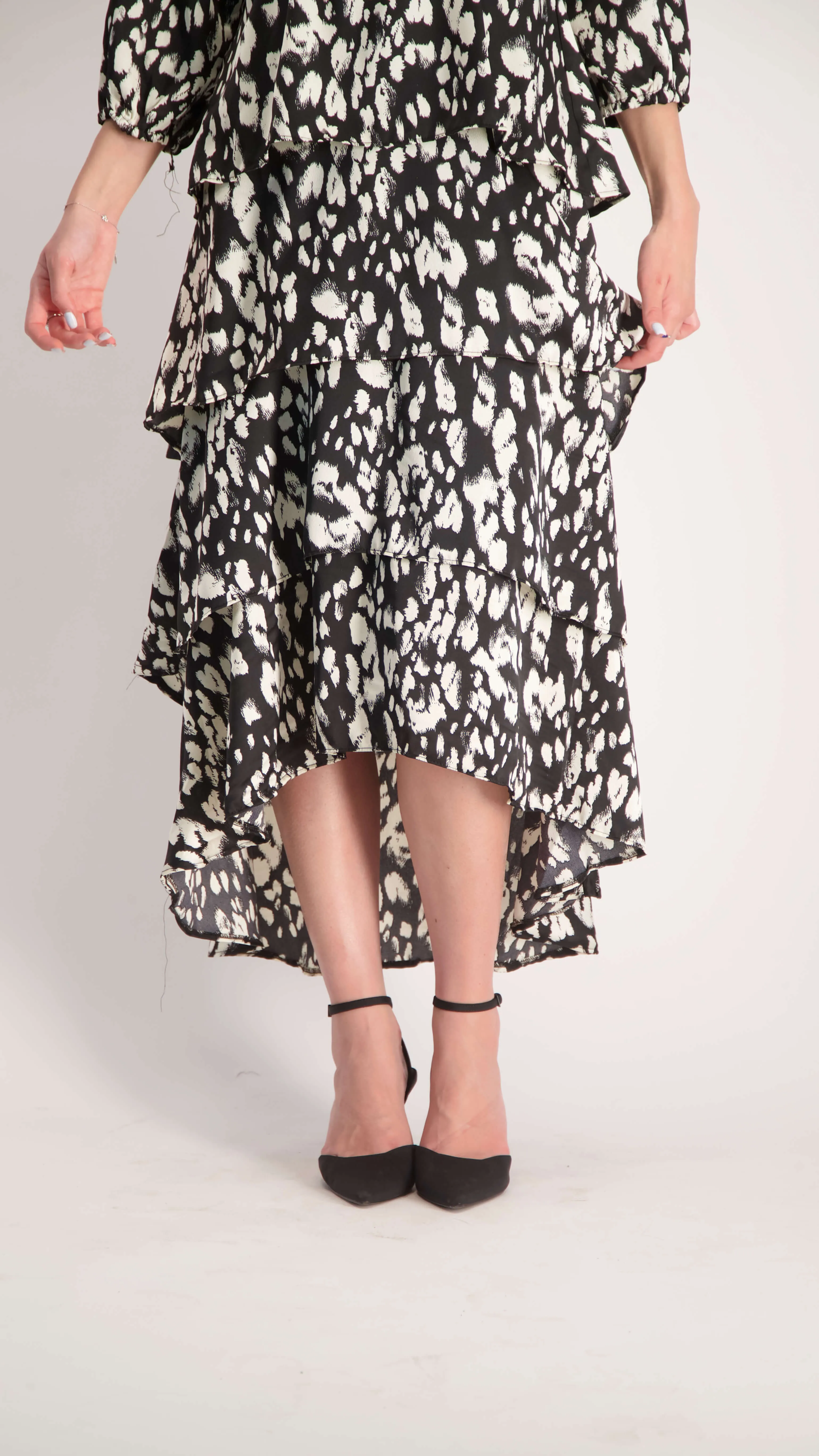 Ruffle Layers Dress / Black & White Leopard