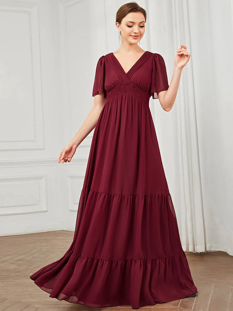 Simple V Neck A Line Short Sleeves Wholesale Bridesmaid Dresses