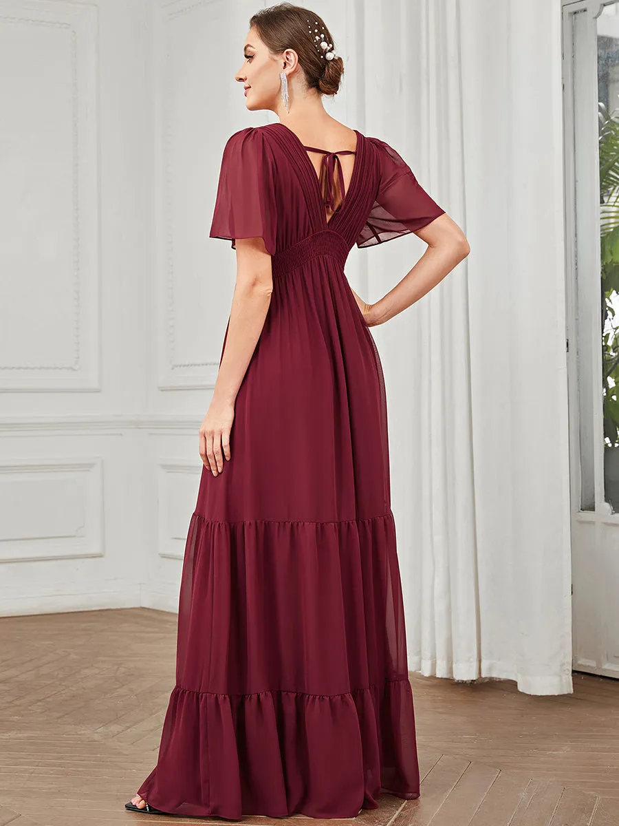 Simple V Neck A Line Short Sleeves Wholesale Bridesmaid Dresses