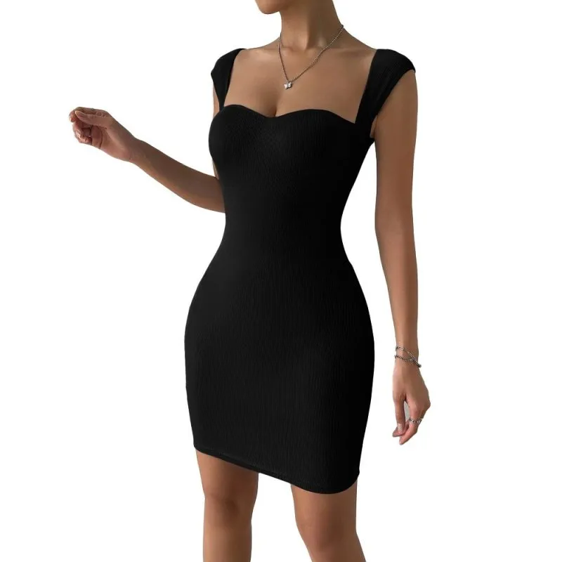 Spring And Summer New Women's Sexy Nightclub Short Dress Sleeveless Knitted Package Hip Halter Dress