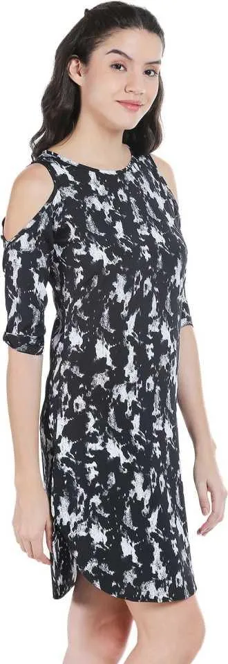 Style Quotient Women Black Round Neck Abstract Fashion Dresses