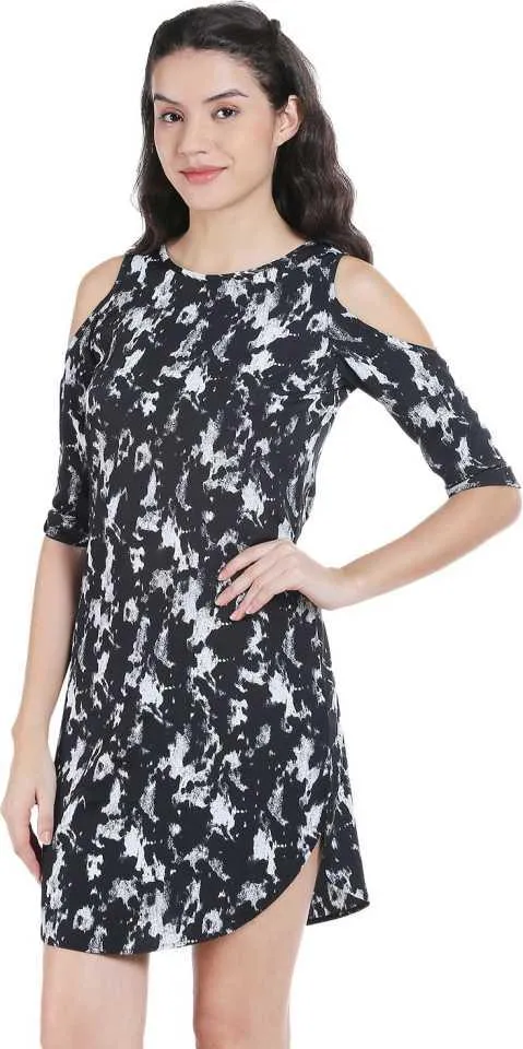 Style Quotient Women Black Round Neck Abstract Fashion Dresses